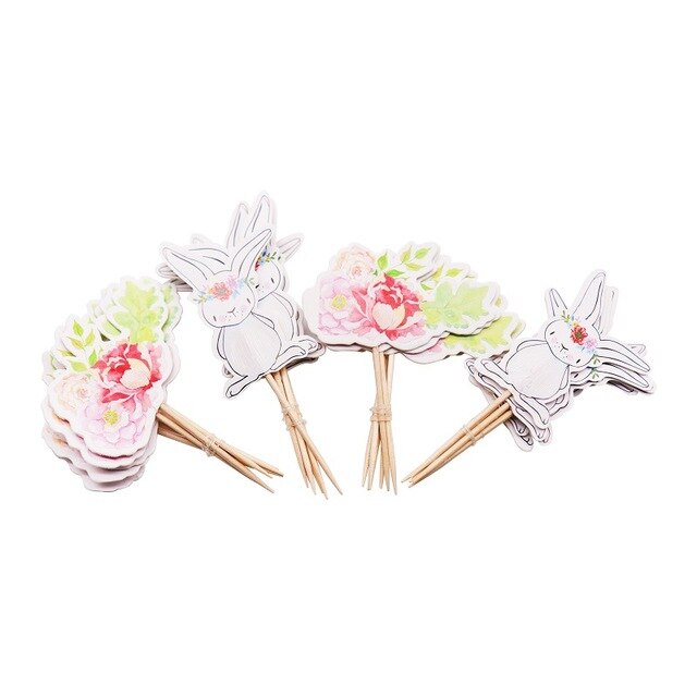 Easter Bunny Flowers Cupcake Toppers